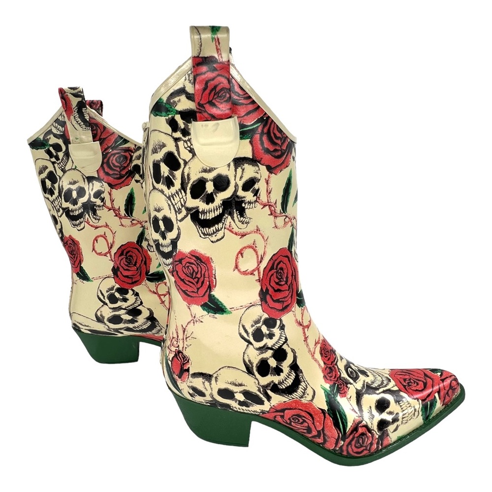 NWOT Rose & Skull Rain Boots Women's Size 11 (Runs Small) Western Rain Boots